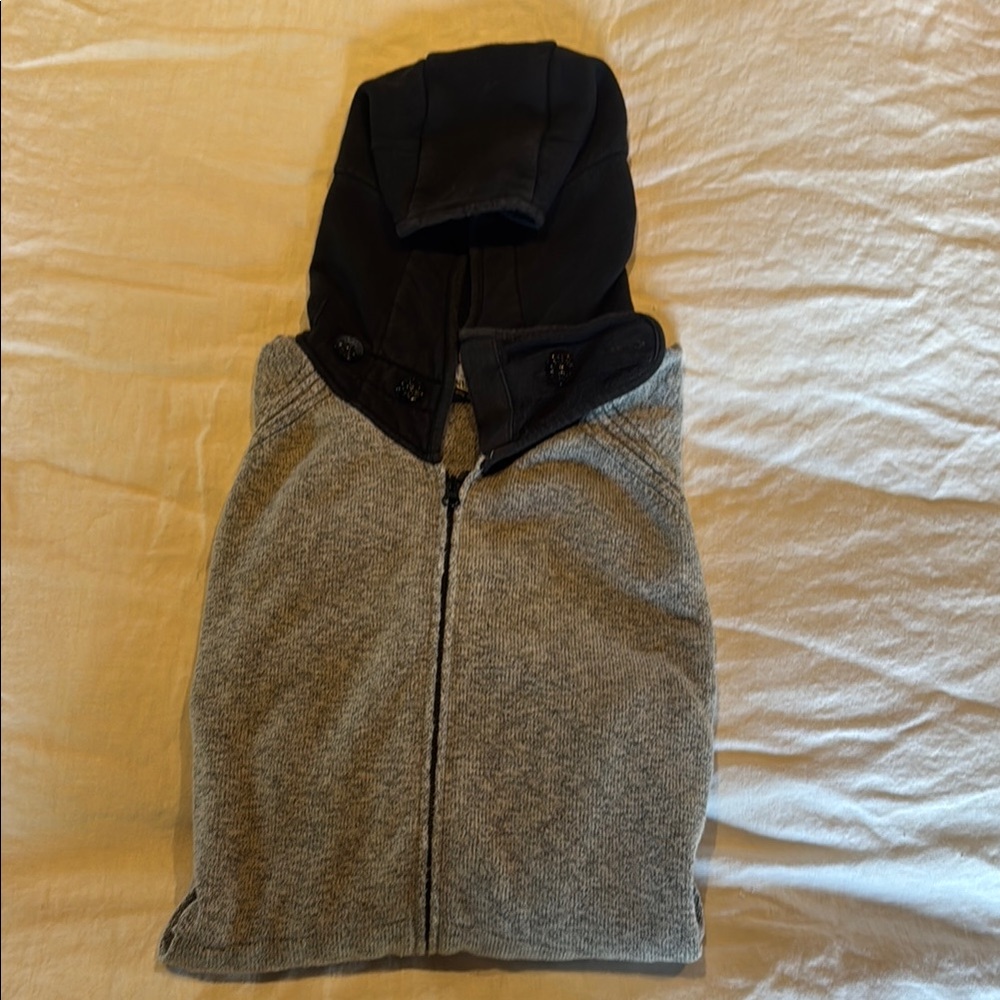 Stone Island Gray and Black Hooded Zip Sweater